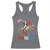 Funny George Washington Riding a Tyrannosaurus Rex 'Merica Racerback Tank Top American Flag - Wonder Print Shop
