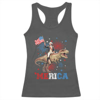 Funny George Washington Riding a Tyrannosaurus Rex 'Merica Racerback Tank Top American Flag - Wonder Print Shop