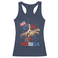 Funny George Washington Riding a Tyrannosaurus Rex 'Merica Racerback Tank Top American Flag - Wonder Print Shop
