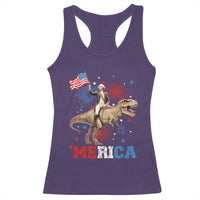 Funny George Washington Riding a Tyrannosaurus Rex 'Merica Racerback Tank Top American Flag - Wonder Print Shop