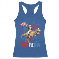 Funny George Washington Riding a Tyrannosaurus Rex 'Merica Racerback Tank Top American Flag - Wonder Print Shop