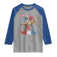 Funny George Washington Riding a Tyrannosaurus Rex 'Merica Raglan Shirt American Flag - Wonder Print Shop