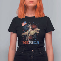 Funny George Washington Riding a Tyrannosaurus Rex 'Merica T Shirt For Women American Flag - Wonder Print Shop