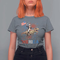 Funny George Washington Riding a Tyrannosaurus Rex 'Merica T Shirt For Women American Flag - Wonder Print Shop