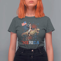 Funny George Washington Riding a Tyrannosaurus Rex 'Merica T Shirt For Women American Flag - Wonder Print Shop