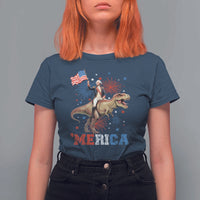 Funny George Washington Riding a Tyrannosaurus Rex 'Merica T Shirt For Women American Flag - Wonder Print Shop