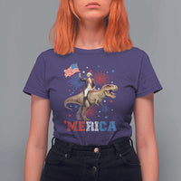 Funny George Washington Riding a Tyrannosaurus Rex 'Merica T Shirt For Women American Flag - Wonder Print Shop