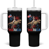 Funny George Washington Riding a Tyrannosaurus Rex 'Merica Tumbler With Handle American Flag - Wonder Print Shop