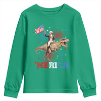 Funny George Washington Riding a Tyrannosaurus Rex 'Merica Youth Sweatshirt American Flag - Wonder Print Shop