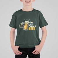 Funny This Guy Needs A Beer T Shirt For Kid Beer Drinking Skeleton Hand - Wonder Print Shop