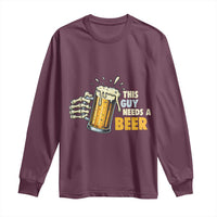 Funny This Guy Needs A Beer Long Sleeve Shirt Beer Drinking Skeleton Hand - Wonder Print Shop