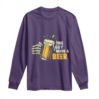 Funny This Guy Needs A Beer Long Sleeve Shirt Beer Drinking Skeleton Hand - Wonder Print Shop