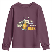 Funny This Guy Needs A Beer Youth Sweatshirt Beer Drinking Skeleton Hand - Wonder Print Shop