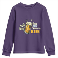 Funny This Guy Needs A Beer Youth Sweatshirt Beer Drinking Skeleton Hand - Wonder Print Shop