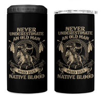 Never Underestimate An Old Man Who Has Native Blood 4 in 1 Can Cooler Tumbler Native American Warrior - Wonder Print Shop