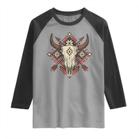 Native American Longhorn Bull Skull Tribal Arrows Raglan Shirt - Wonder Print Shop