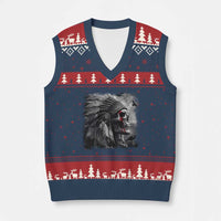 Native American Indian Chief Skull Headdress Crow V-Neck Knit Sweater Vest - Wonder Print Shop