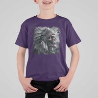 Native American Indian Chief Skull Headdress Crow T Shirt For Kid - Wonder Print Shop