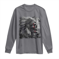 Native American Indian Chief Skull Headdress Crow Long Sleeve Shirt - Wonder Print Shop