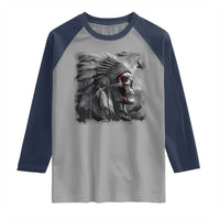 Native American Indian Chief Skull Headdress Crow Raglan Shirt - Wonder Print Shop