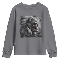 Native American Indian Chief Skull Headdress Crow Youth Sweatshirt - Wonder Print Shop
