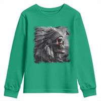 Native American Indian Chief Skull Headdress Crow Youth Sweatshirt - Wonder Print Shop