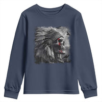 Native American Indian Chief Skull Headdress Crow Youth Sweatshirt - Wonder Print Shop