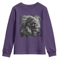 Native American Indian Chief Skull Headdress Crow Youth Sweatshirt - Wonder Print Shop