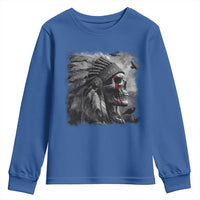 Native American Indian Chief Skull Headdress Crow Youth Sweatshirt - Wonder Print Shop