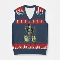 Funny Sitting Bull 90s Nostalgia Pop Art V-Neck Knit Sweater Vest Retro Native American Chief - Wonder Print Shop