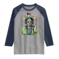 Funny Sitting Bull 90s Nostalgia Pop Art Raglan Shirt Retro Native American Chief - Wonder Print Shop
