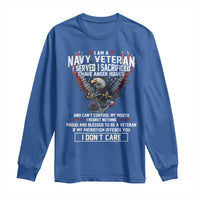 I Am Navy Veteran Long Sleeve Shirt I Served I Sacrificed I have Anger Issues Bald Eagle USA Flag - Wonder Print Shop