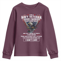 I Am Navy Veteran Youth Sweatshirt I Served I Sacrificed I have Anger Issues Bald Eagle USA Flag - Wonder Print Shop
