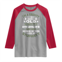 I Am A Grumpy Old Veteran My Level Of Sarcasm Depends On Your Level Of Stupidity Raglan Shirt - Wonder Print Shop