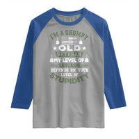 I Am A Grumpy Old Veteran My Level Of Sarcasm Depends On Your Level Of Stupidity Raglan Shirt - Wonder Print Shop