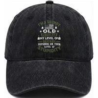 I Am A Grumpy Old Veteran My Level Of Sarcasm Depends On Your Level Of Stupidity Washed Cotton Baseball Cap