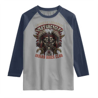 American Legendary Motorcycle Indian Biker Club Raglan Shirt Vintage Native American Skull Chief - Wonder Print Shop