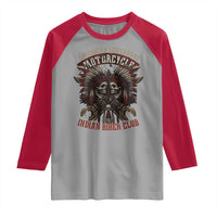 American Legendary Motorcycle Indian Biker Club Raglan Shirt Vintage Native American Skull Chief - Wonder Print Shop