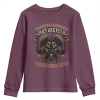 American Legendary Motorcycle Indian Biker Club Youth Sweatshirt Vintage Native American Skull Chief - Wonder Print Shop