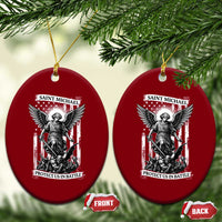 Saint Michael Protect Us In Battle Ceramic Ornament American Flag Catholic Christian Faith - Wonder Print Shop