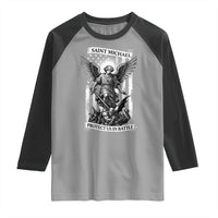 Saint Michael Protect Us In Battle Raglan Shirt American Flag Catholic Christian Faith - Wonder Print Shop