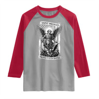 Saint Michael Protect Us In Battle Raglan Shirt American Flag Catholic Christian Faith - Wonder Print Shop
