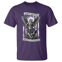 Saint Michael Protect Us In Battle T Shirt American Flag Catholic Christian Faith - Wonder Print Shop