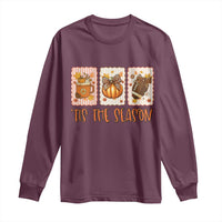 Tis The Season Fall Thanksgiving Long Sleeve Shirt American Football Pumpkin Postage Stamps - Wonder Print Shop