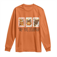 Tis The Season Fall Thanksgiving Long Sleeve Shirt American Football Pumpkin Postage Stamps - Wonder Print Shop