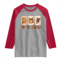 Tis The Season Fall Thanksgiving Raglan Shirt American Football Pumpkin Postage Stamps - Wonder Print Shop