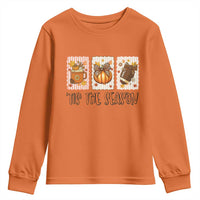Tis The Season Fall Thanksgiving Youth Sweatshirt American Football Pumpkin Postage Stamps - Wonder Print Shop