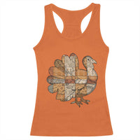 Thanksgiving Vintage Patchwork Gobble Turkey Racerback Tank Top - Wonder Print Shop