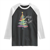Christmas Raglan Shirt Merry And Bright Colorful Xmas Tree - Wonder Print Shop
