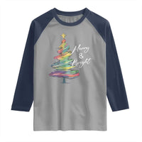Christmas Raglan Shirt Merry And Bright Colorful Xmas Tree - Wonder Print Shop